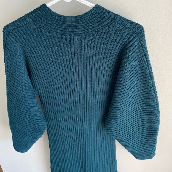 Mara Hoffman Samira Wrap Effect Ribbed Sweater Midi Dress - Teal Blue - Size XS - Picture 12 of 13